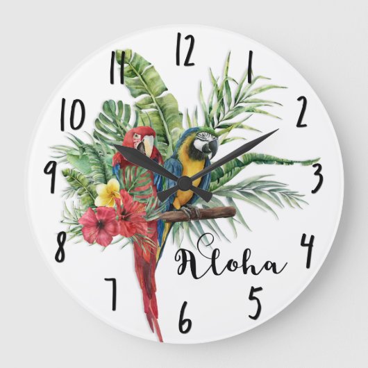 Island Paradise Birds Tropical Floral Botanical Große Wanduhr (Vorderseite)