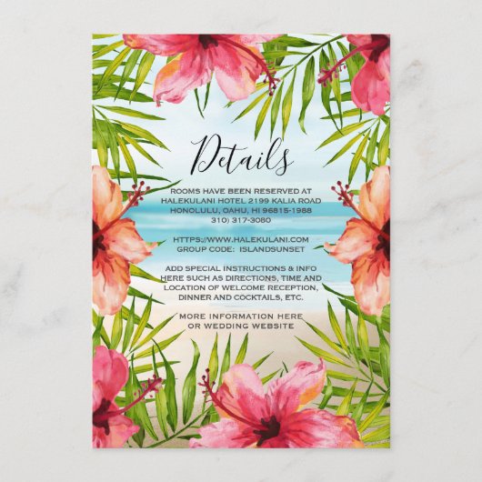 Island Paradise Tropical Floral Wedding Details Begleitkarte (Vorderseite)