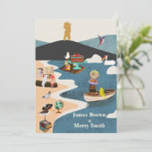 Island Parrots Couple Top of Mountain Wedding Einladung (Stehend Vorderseite)