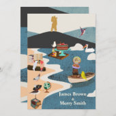 Island Parrots Couple Top of Mountain Wedding Einladung (Vorne/Hinten)