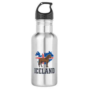 Island Pferd Vintage-Flagge Vektor-Shirt-Design_1 Edelstahlflasche