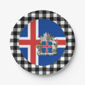 Island Plate, Büffel kariert & isländische Flagge Pappteller (Vorderseite)