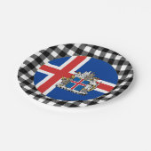 Island Plate, Büffel kariert & isländische Flagge Pappteller (Schrägansicht)