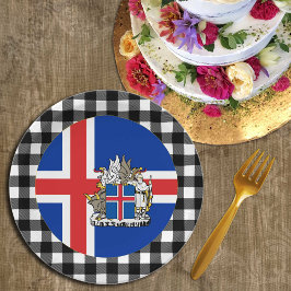 Island Plate, Büffel kariert & isländische Flagge Pappteller
