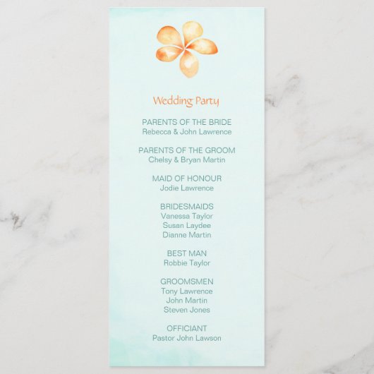 Island Plumeria Hochzeitsprogramme Programm (Rückseite)