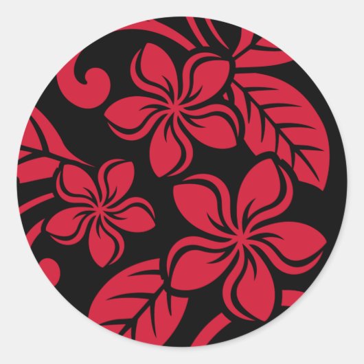 ISLAND PLUMERIA (SCHWARZ/ROT) CLASSIC ROUND STICKE RUNDER AUFKLEBER (Vorderseite)