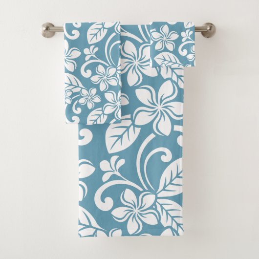ISLAND PLUMERIA (SLATE BLAUE) BAD TOWEL SET (Insitu)