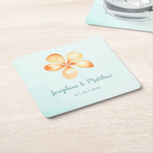 Island Plumeria Watercolor Wedding Rechteckiger Pappuntersetzer (angewinkelt)