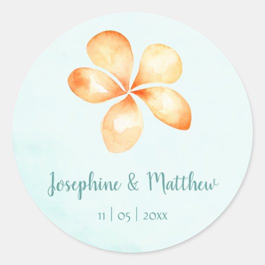 Island Plumeria Watercolor Wedding Stickers (Vorderseite)