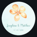 Island Plumeria Watercolor Wedding Stickers<br><div class="desc">Diese Hochzeitsaufkleber sind mit wasserfarbenen Plumeria-Blume versehen. Sie können diese Aufkleber mit Ihren Namen und Ihrem Hochzeitstermin personalisieren. Klicken Sie auf die Schaltfläche "Anpassen", um weitere Optionen zu erhalten, wenn Sie die Textgröße ändern oder einen zusätzlichen Text hinzufügen möchten. Diese Aufkleber eignen sich ideal für die Verwendung als Umschlag Aufkleber-Aufkleber...</div>