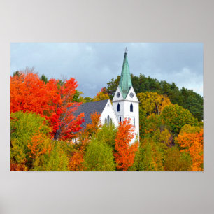 Island Pond, Vermont, Kirche, Herbst Poster