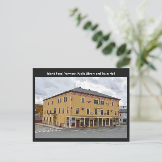 Island Pond, Vermont, Public Library und Rathaus Postkarte (Stehend Vorderseite)