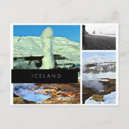 Island Postkarte - Geysir, heiße Quelle, schwarzer