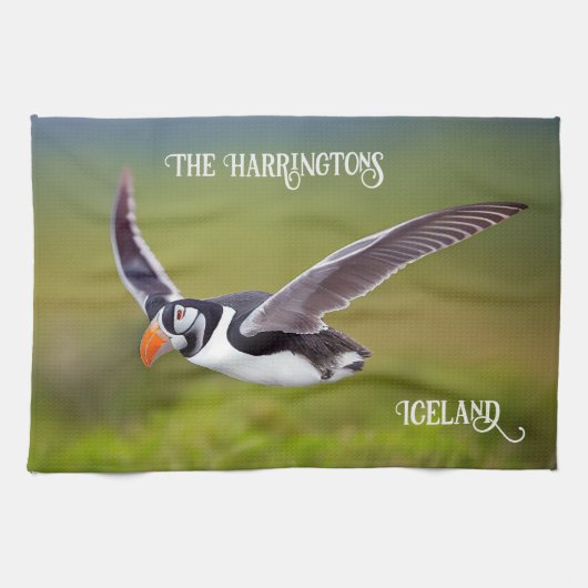 Island Puffin Individuelle Name Geschirrtuch (Horizontal)