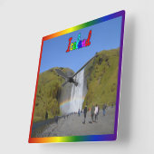 Island - Regenbogenwasserfall Quadratische Wanduhr (Winkel)