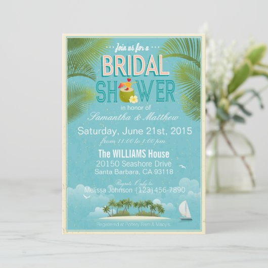 Island Resort Beach Destination Brautparty Einladung (Stehend Vorderseite)