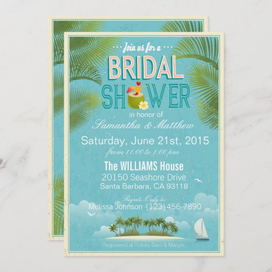 Island Resort Beach Destination Brautparty Einladung (Vorne/Hinten)