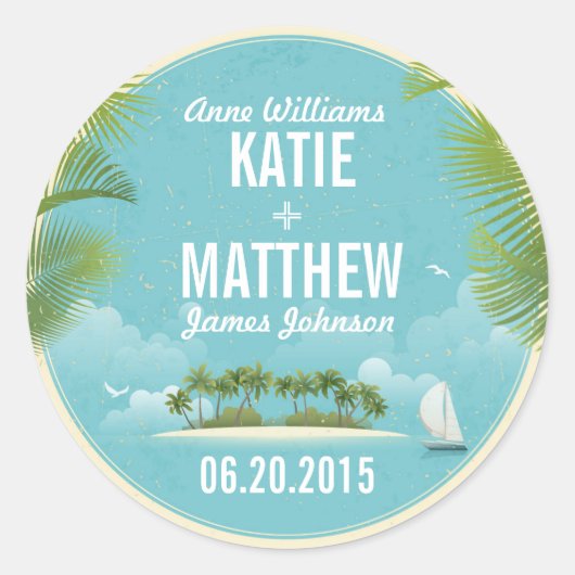 Island Resort Beach Hochzeit in Urlaubsort - Gesch Runder Aufkleber (Vorderseite)