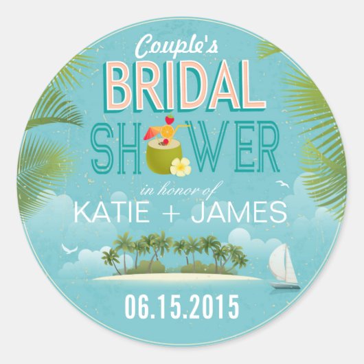 Island Resort Destination Brautparty Label Runder Aufkleber (Vorderseite)