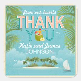 Island Resort Ziel Danke Label Quadratischer Aufkleber