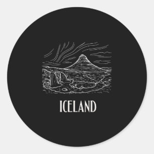 Island Retro Art Wandern Aurora Borealis Souvenir  Runder Aufkleber