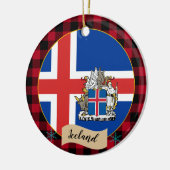 Island, Rote Büffel kariert & Isländische Flagge Keramik Ornament (Links)