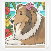 Island Sheltie Quadratischer Aufkleber (Vorderseite)