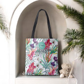 Island Style Tropical Floral Pattern und Monogram Tasche