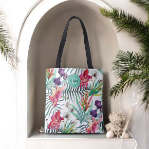 Island Style Tropical Floral Pattern und Monogram Tasche