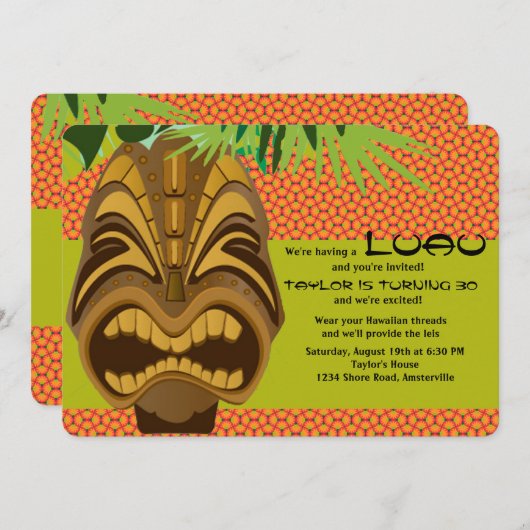 Island Tiki Luau Party Einladung #2 (Vorne/Hinten)