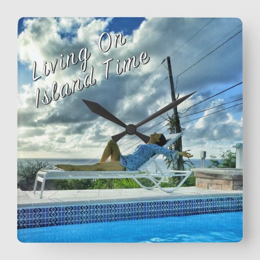 Island Time Clock Quadratische Wanduhr (Vorderseite)