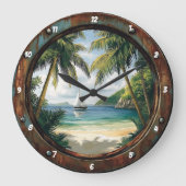 Island Time" - nautical Window Tropical Beach Große Wanduhr (Vorderseite)