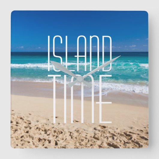 Island Time Tropical Beach Turquoise Water Quadratische Wanduhr (Vorderseite)