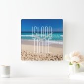 Island Time Tropical Beach Turquoise Water Quadratische Wanduhr (Zuhause)