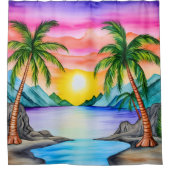 Island Tropical Beach Sunset Duschvorhang (Vorderseite)