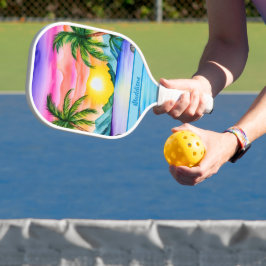 Island Tropical Beach Sunset Name Pickleball Schläger