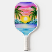 Island Tropical Beach Sunset Name Pickleball Schläger (Vorderseite)