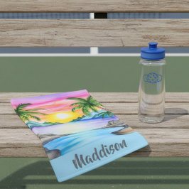 Island Tropical Beach Sunset Name Sports Handtuch