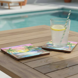 Island Tropical Beach Sunset Steinuntersetzer