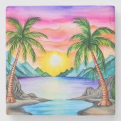 Island Tropical Beach Sunset Steinuntersetzer (Vorderseite)