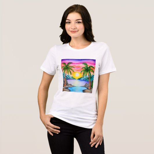Island Tropical Beach Sunset Tri-Blend Shirt (Vorderseite voll)