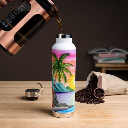 Island Tropical Beach Sunset Trinkflasche (Kaffee (gedreht))