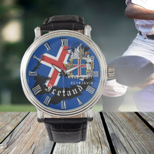 Island-Uhr, moderne isländische Flagge Armbanduhr