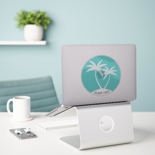 Island Vibes Swating Palms Aqua Logo Aufkleber (Laptop auf Schreibtisch)