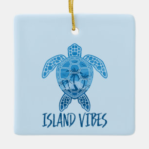Island Vibes Tropical Sunset Sea Turtle Design Keramikornament