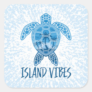 Island Vibes Tropical Sunset Sea Turtle Design Quadratischer Aufkleber