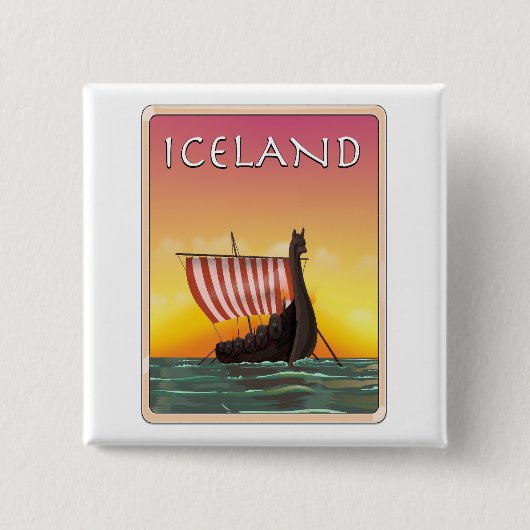 Island Viking Travel Poster Button (Vorderseite)