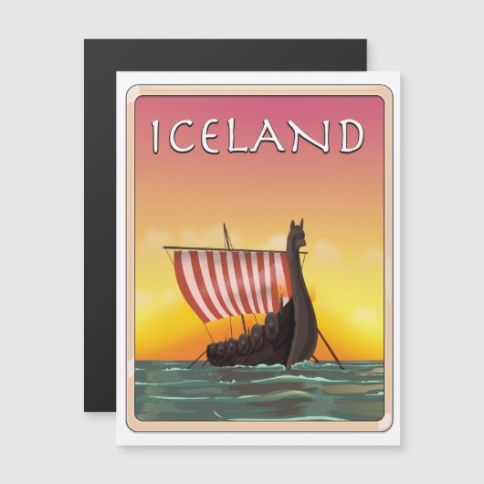 Island Viking Travel Poster Magnetkarte (Vorne/Hinten)