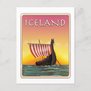 Island Viking Travel Poster Postkarte