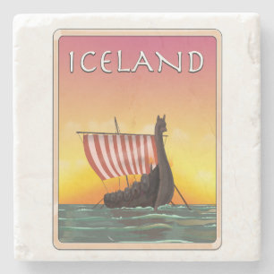 Island Viking Travel Poster Steinuntersetzer